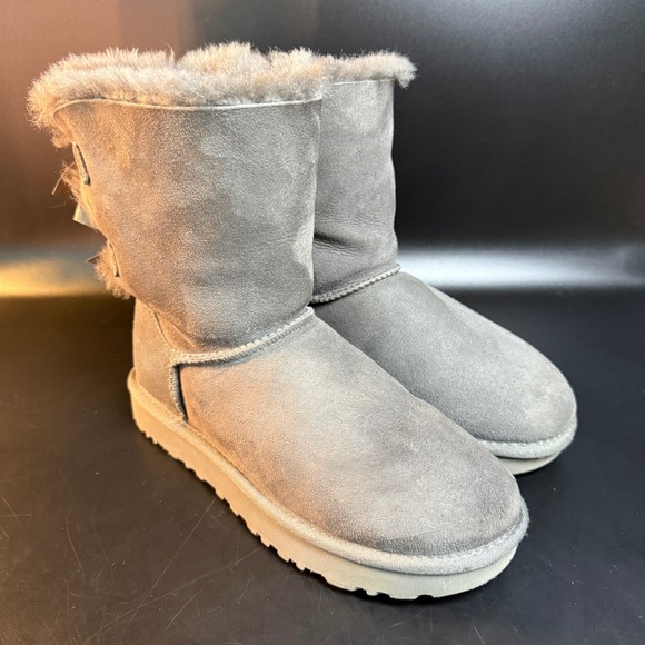 UGG Shoes - UGG Gray Suede Leather Boots with Bows Women's US 6 Cozy Winter
